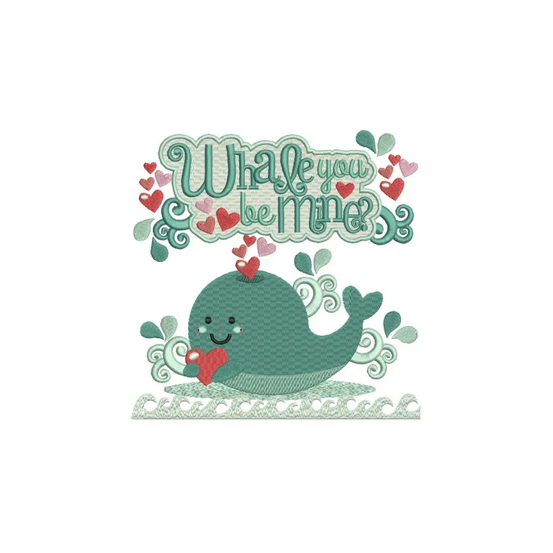 Whale you be mine? embroidery design featuring a playful whale motif, perfect for sea life enthusiasts.