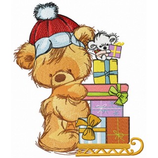 Delivery of Christmas gifts embroidery design - Embroidery Design