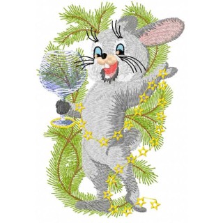 Happy Christmas bunny embroidery design - Embroidery Design