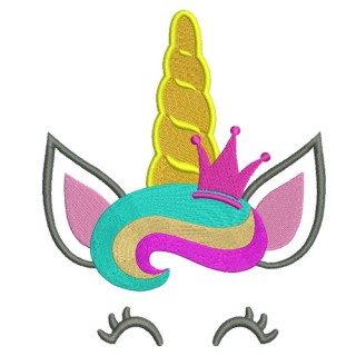 Happy rainbow royal unicorn embroidery design - Embroidery Design