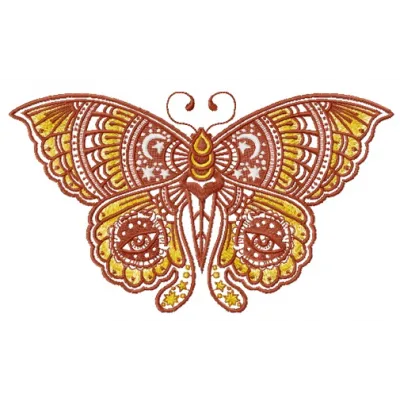 Preview of a star and moon butterfly embroidery design featuring intricate stitching patterns of celestial motifs.