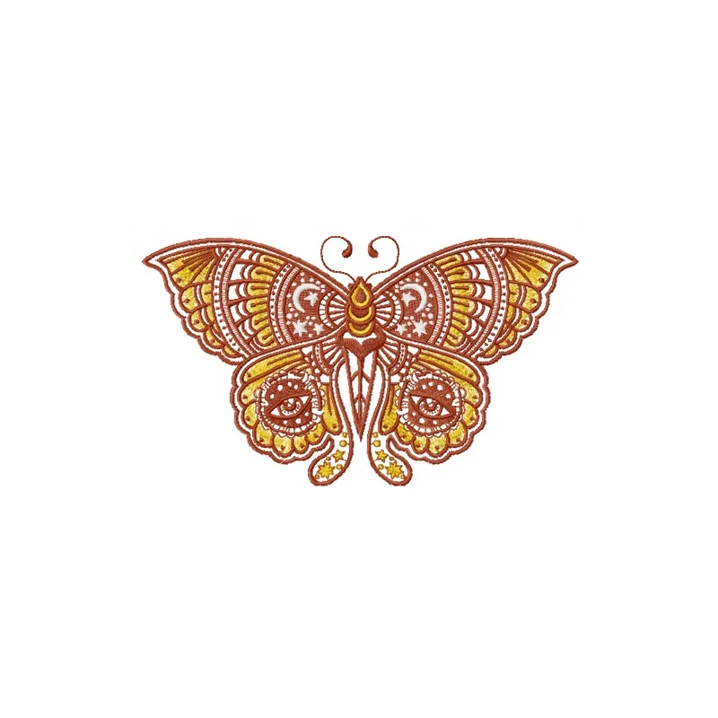 Preview of a star and moon butterfly embroidery design featuring intricate stitching patterns of celestial motifs.
