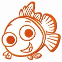 Smiling Nemo embroidery design showcasing a cheerful fish from Finding Nemo, ideal for stitching on various fabric projects.