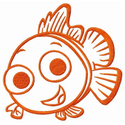 Smiling Nemo embroidery design showcasing a cheerful fish from Finding Nemo, ideal for stitching on various fabric projects.
