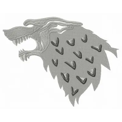 Embroidery design of Stark mascot from Game of Thrones, showcasing intricate stitching details for creative projects.