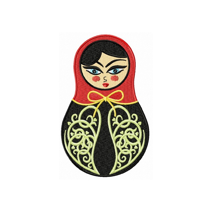 Black and red matryoshka doll embroidery design - Embroidery Design