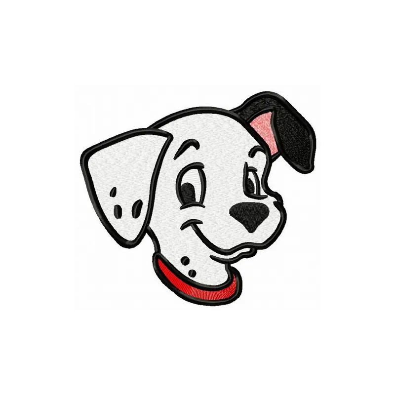 Preview of a patch muzzle embroidery design featuring a playful Dalmatian, perfect for various stitching projects.