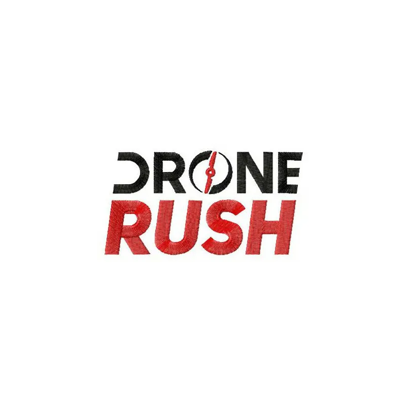 DroneRush logo embroidery design preview showcasing intricate stitching patterns for hobby enthusiasts.