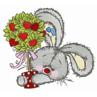 Bunny with love tree embroidery design - Embroidery Design