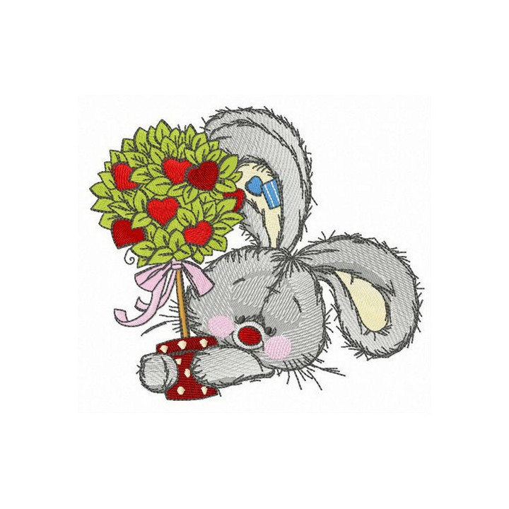 Bunny with love tree embroidery design - Embroidery Design