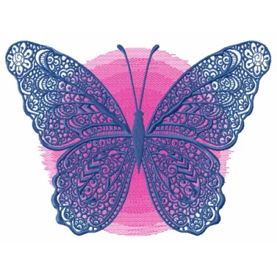 Lace butterfly embroidery design showcasing intricate stitching patterns, ideal for embellishing garments and accessories.