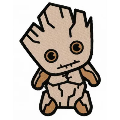 Little Groot embroidery design featuring a cute character, ideal for stitching on t-shirts or tote bags.
