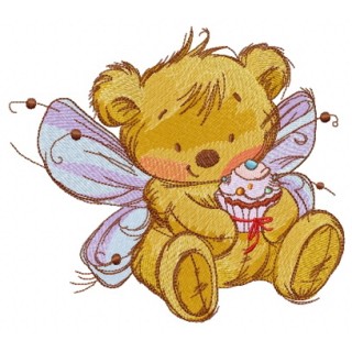Bear fairy with cupcake embroidery design - Embroidery Design
