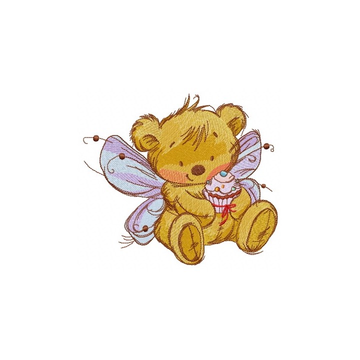 Bear fairy with cupcake embroidery design - Embroidery Design