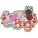 Love bug badge embroidery design featuring a cute insect motif, ideal for embellishing clothing and accessories.