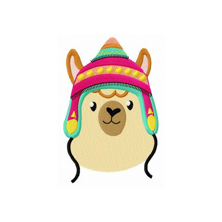 Alpaca with colorful hat embroidery design - Embroidery Design