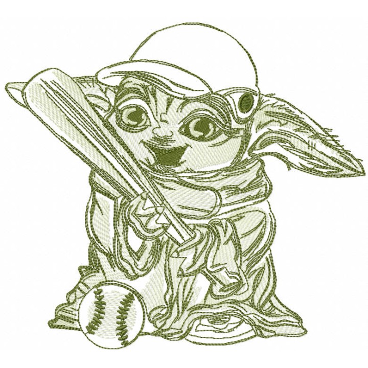 Yoda with baseball bat embroidery design - Embroidery Design