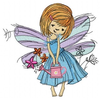 Fairy with watering can embroidery design - Embroidery Design