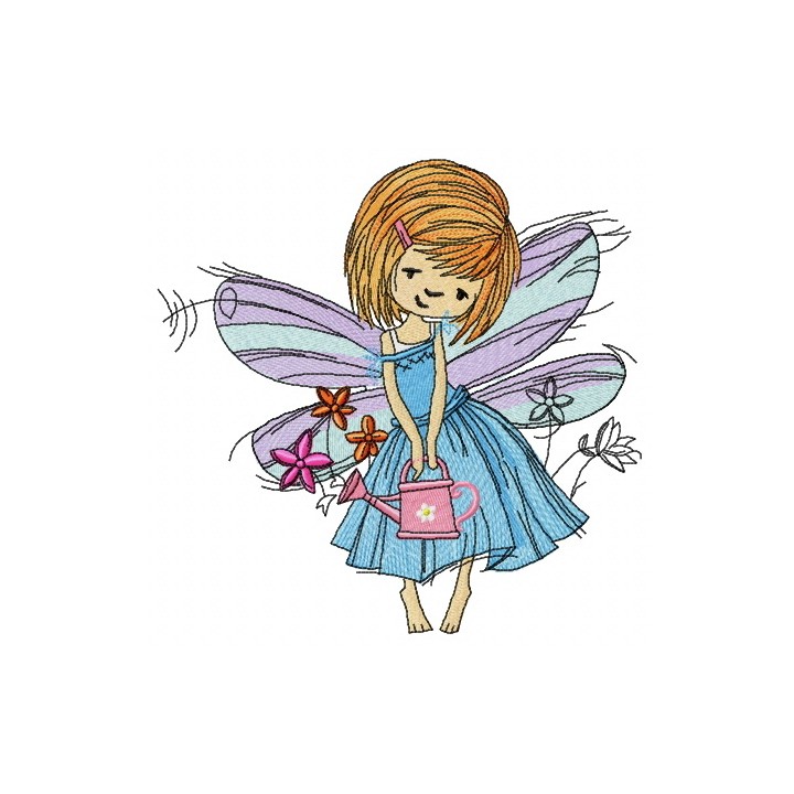 Fairy with watering can embroidery design - Embroidery Design
