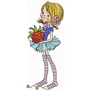 Tiny girl with raspberry embroidery design - Embroidery Design