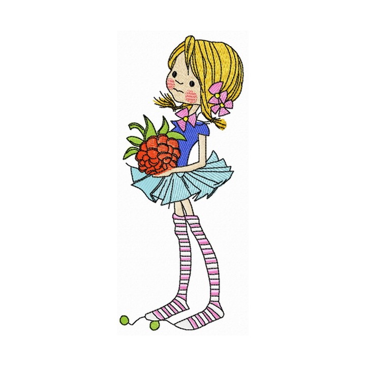 Tiny girl with raspberry embroidery design - Embroidery Design