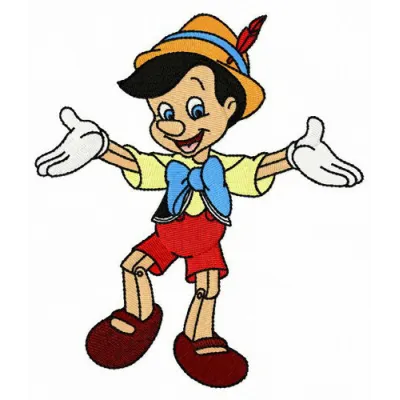 Preview of Pinocchio dancing embroidery design featuring whimsical stitching patterns for creative projects.
