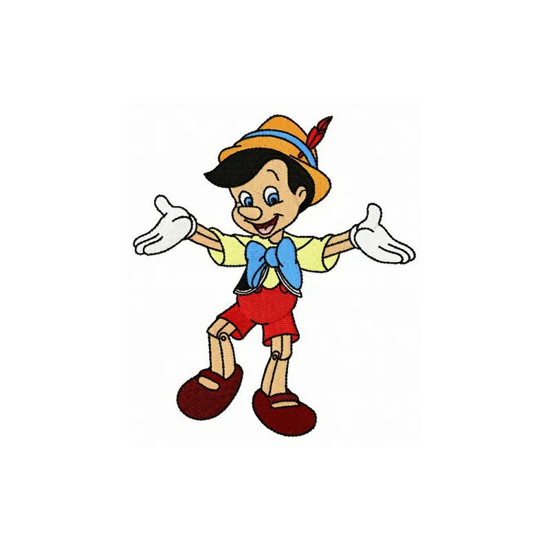 Preview of Pinocchio dancing embroidery design featuring whimsical stitching patterns for creative projects.