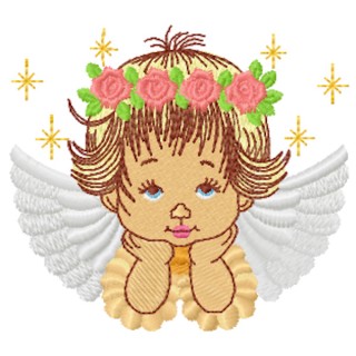 Blonde angel with a wreath of roses embroidery design - Embroidery Design