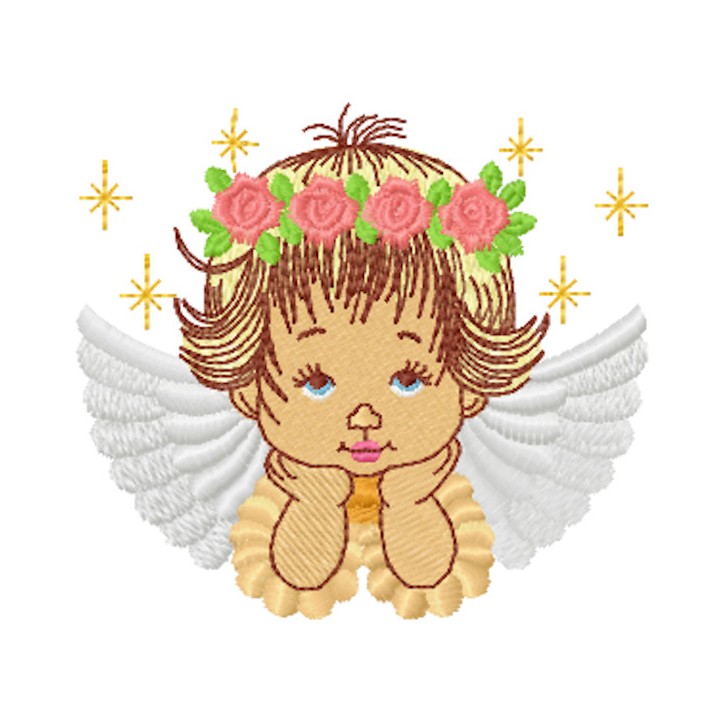 Blonde angel with a wreath of roses embroidery design - Embroidery Design