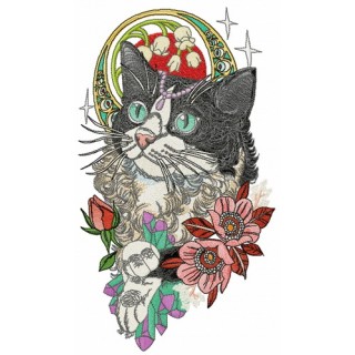 Rich black and white cat embroidery design - Embroidery Design