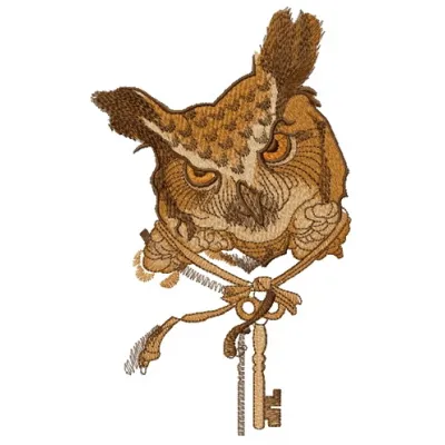 Owl key keeper embroidery design showcasing a whimsical owl motif for creative stitching projects.