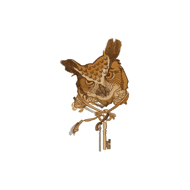 Owl key keeper embroidery design showcasing a whimsical owl motif for creative stitching projects.