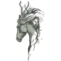 Pensive horse embroidery design showcasing a detailed stitched motif of a thoughtful horse in a serene pose.
