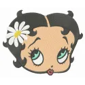 Embroidery design featuring Betty Boop surrounded by chamomile flowers, perfect for creative stitching projects.