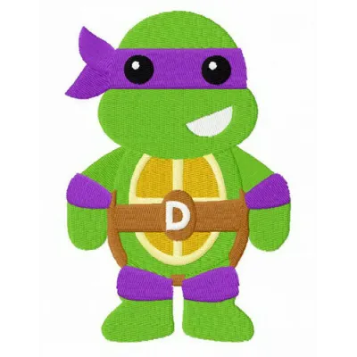 Chibi Donatello embroidery design featuring the beloved Teenage Mutant Ninja Turtle in vibrant colors.