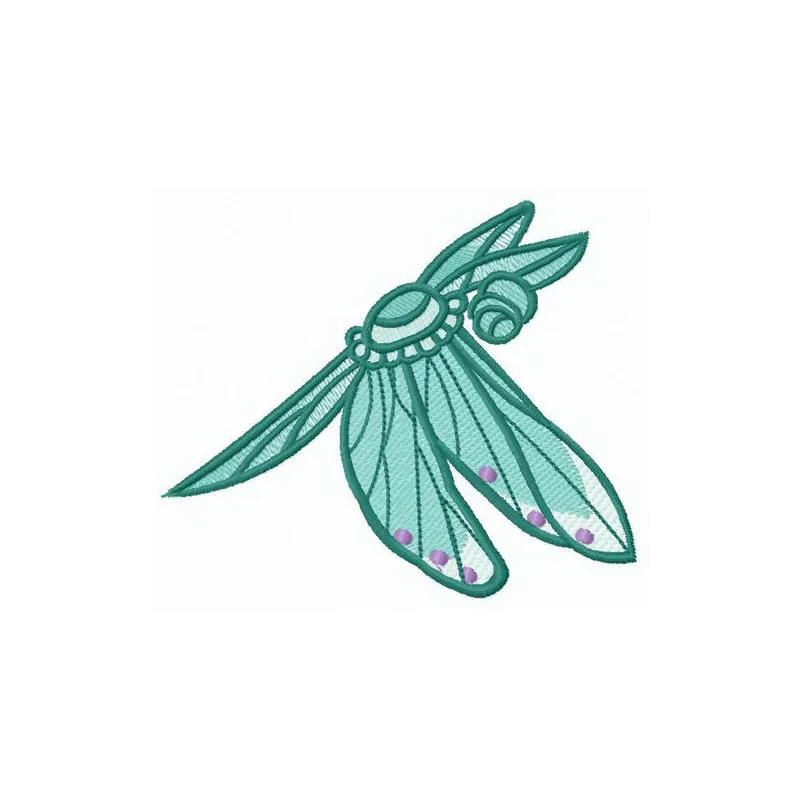 Green dragonfly embroidery design showcasing intricate stitching patterns for creative projects.
