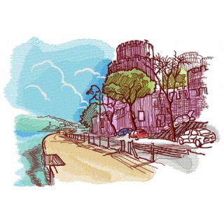 Castle near sea embroidery design - Embroidery Design