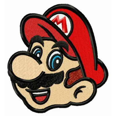 Mario face embroidery design showcasing vibrant stitching patterns for crafting on t-shirts, hoodies, or tote bags.