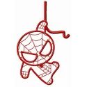 Chibi Spiderman watching you embroidery design preview showcasing a playful character for stitching on various fabrics.