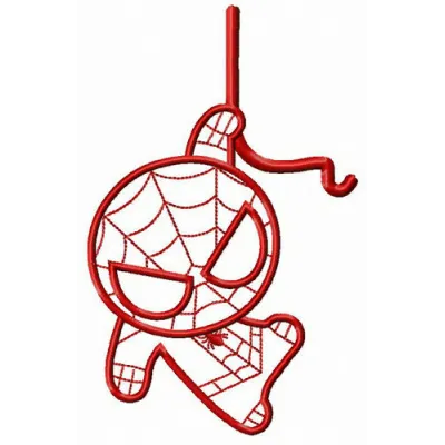 Chibi Spiderman watching you embroidery design preview showcasing a playful character for stitching on various fabrics.