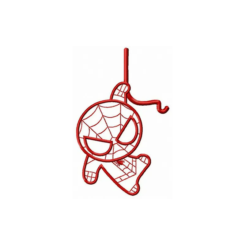 Chibi Spiderman watching you embroidery design preview showcasing a playful character for stitching on various fabrics.