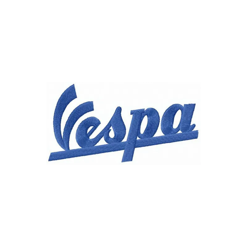 Vespa logo embroidery design preview showcasing the iconic scooter emblem in vibrant thread colors.