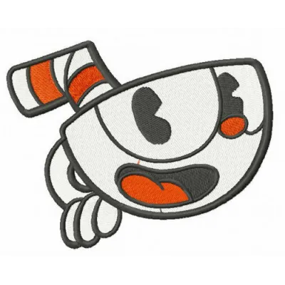 Cuphead embroidery design showcasing the iconic game hero, perfect for stitching on apparel and accessories.