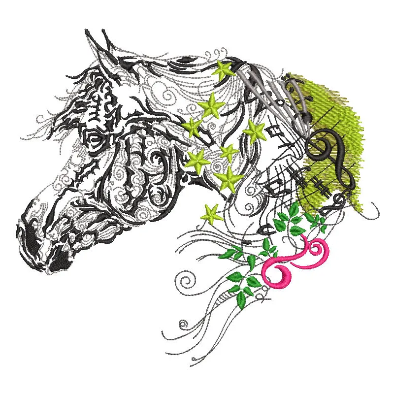 Preview of the Melody horse embroidery design featuring a beautifully stitched horse motif for creative projects.