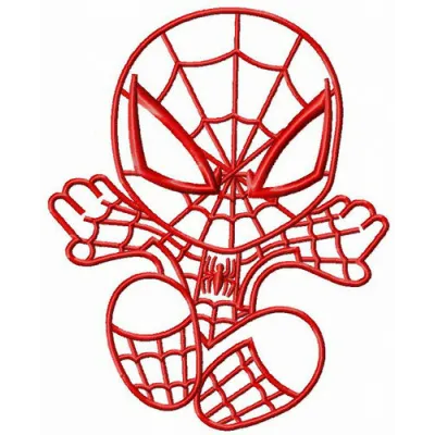 Chibi Spiderman attacks embroidery design showcasing a playful superhero motif for creative stitching.