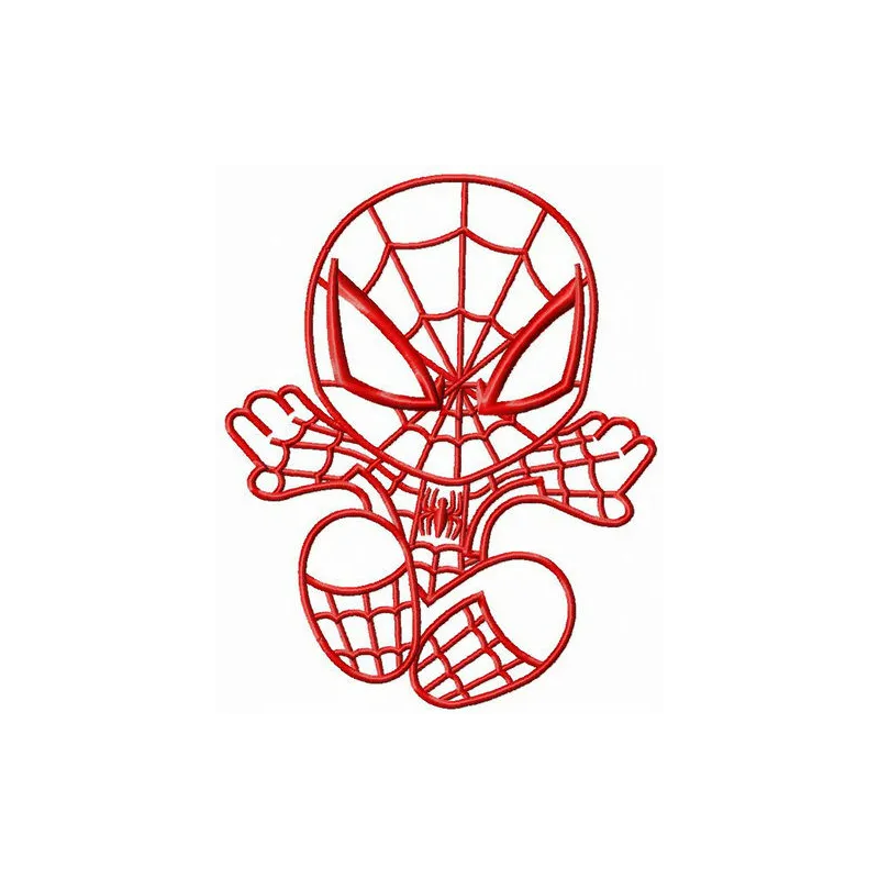 Chibi Spiderman attacks embroidery design showcasing a playful superhero motif for creative stitching.