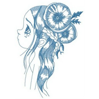 Pretty girl with poppy hair decoration embroidery design - Embroidery Design