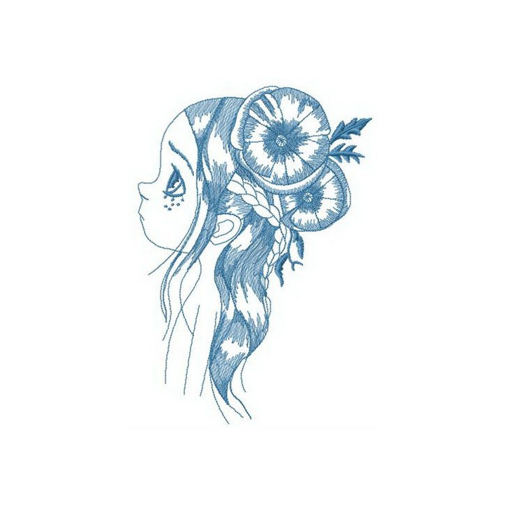 Pretty girl with poppy hair decoration embroidery design - Embroidery Design