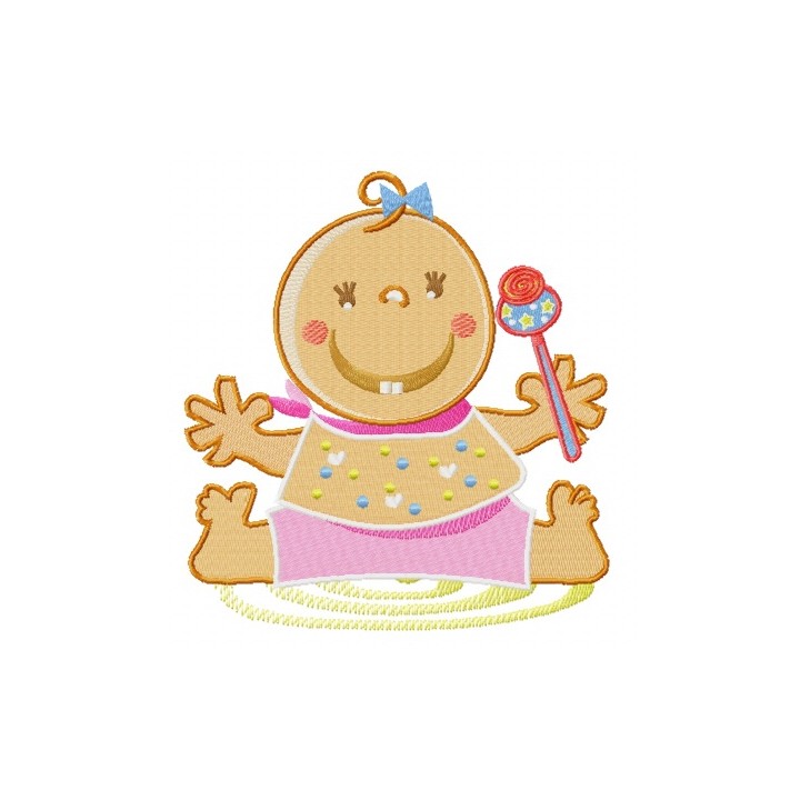 Baby girl with toy rattle embroidery design - Embroidery Design