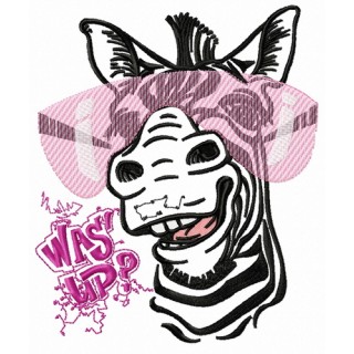 Zebra with pink glasses embroidery design - Embroidery Design